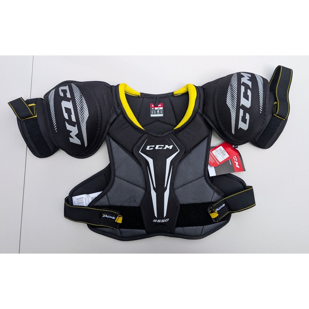 CCM Tacks 9550 Senior Hockey Shoulder Pads Black Silver Yellow SP9550 Size L NWT